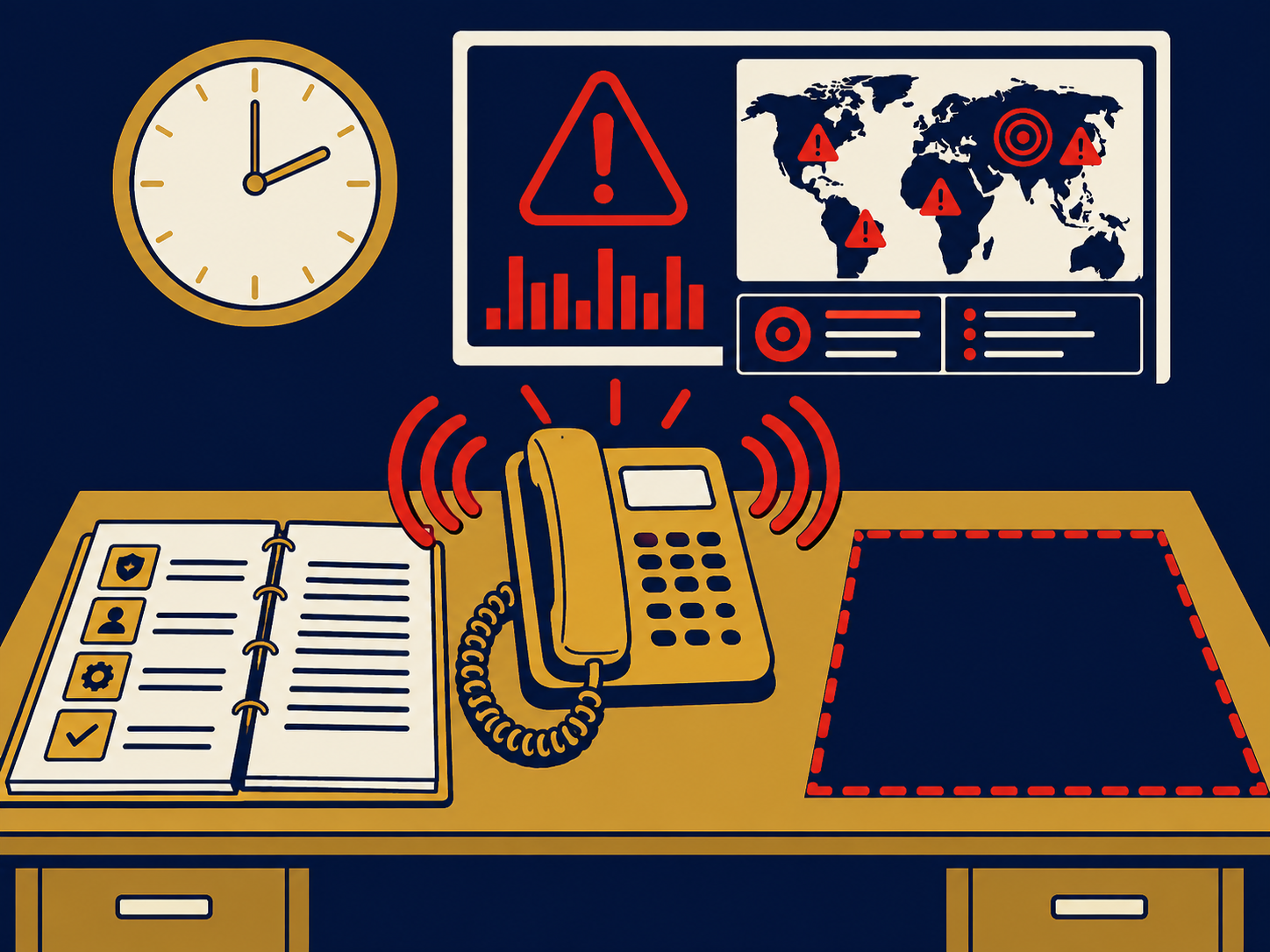 A split illustration contrasting a passive alert with direct action, showing the difference between an alert and a response.